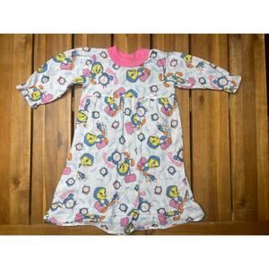 Vintage Looney Tunes Tweety Bird Girls Dress White Size 2T